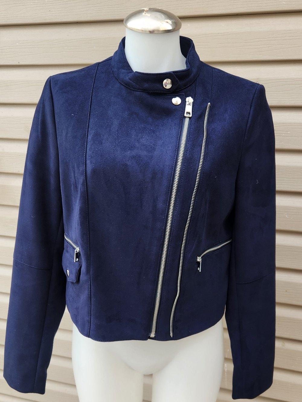 Navy blue Banana Republic moto jacket Small Great Condition Suede Vegan